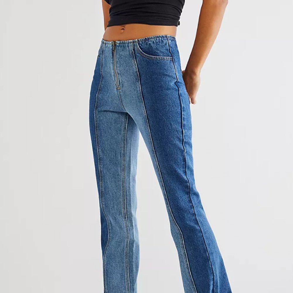 Milk It Recycled Mixed Blue Flare Jeans